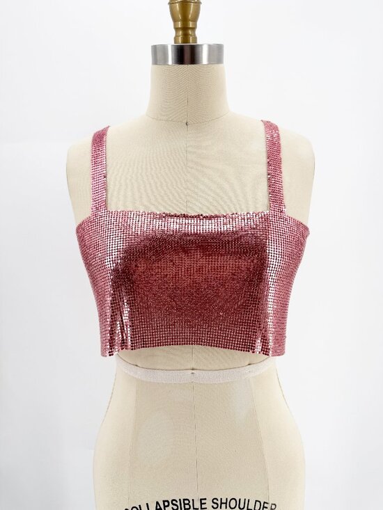 Tops - Chainmail Little Camisole Cropped PINK Barbiecore XS Disco
